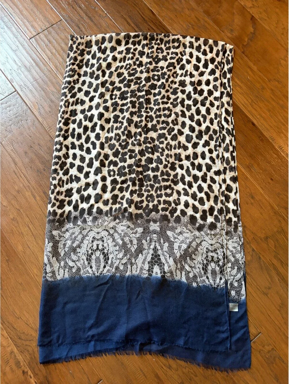Leopard Print and Navy Blue Patterned Scarf nwot